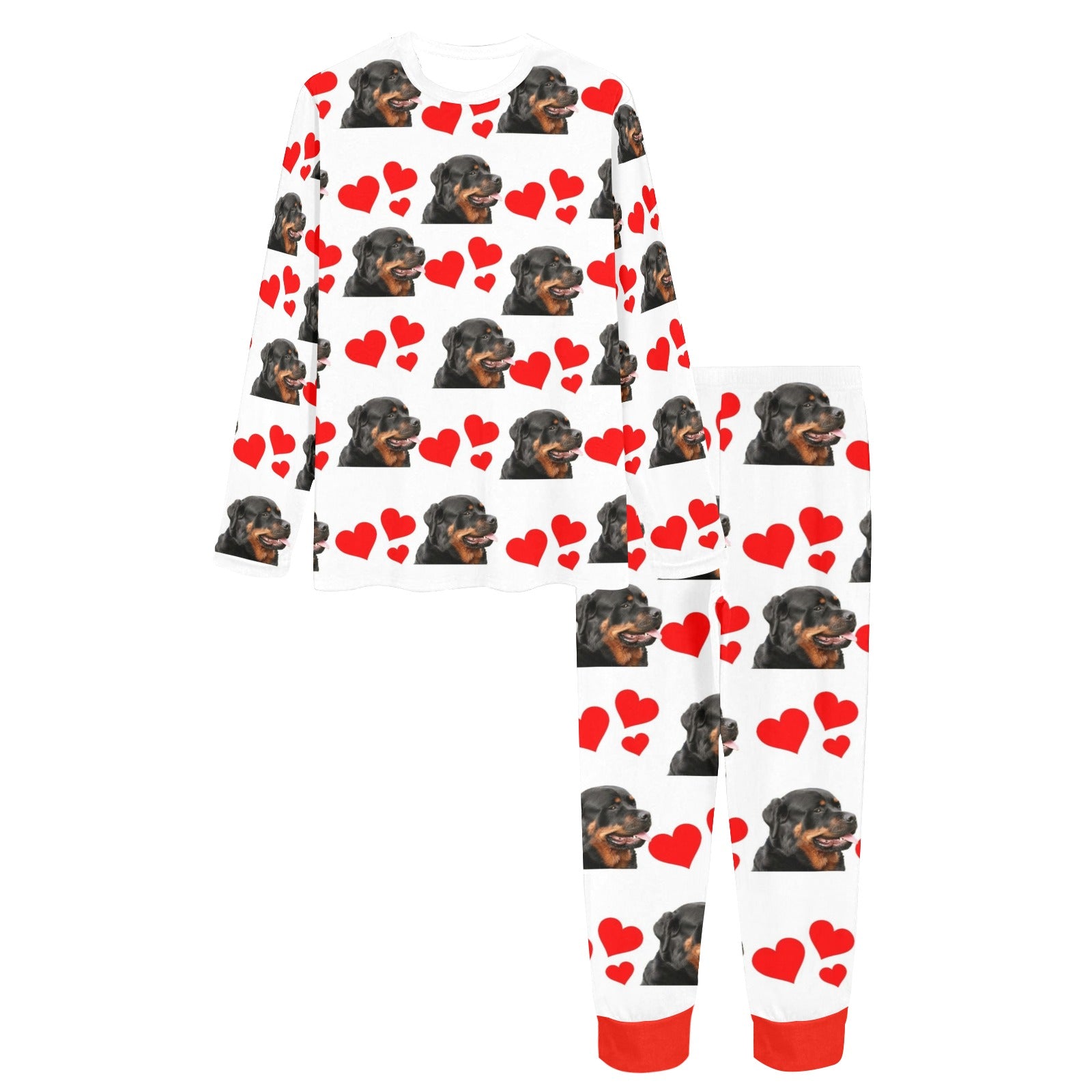 2 Piece Rottweiler Hearts Long Tee Pajama Set