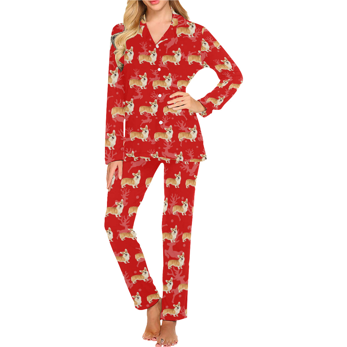 2 Piece Corgi Long PJ Set - Holiday