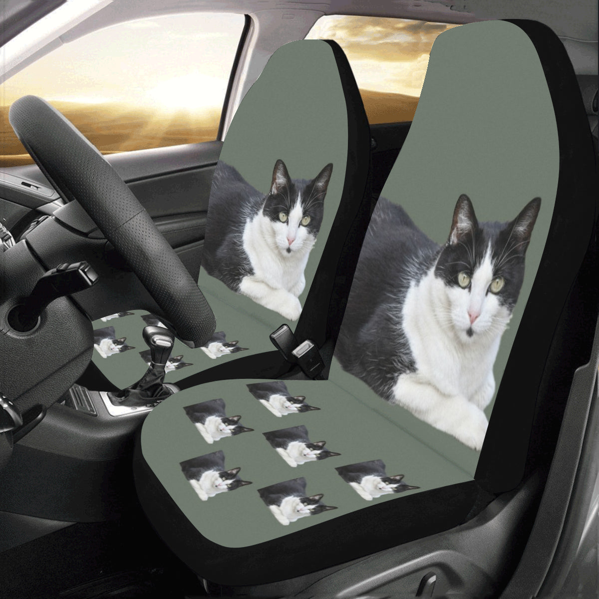 Cat Car Seat Covers - Black &amp; White (Set of 2)