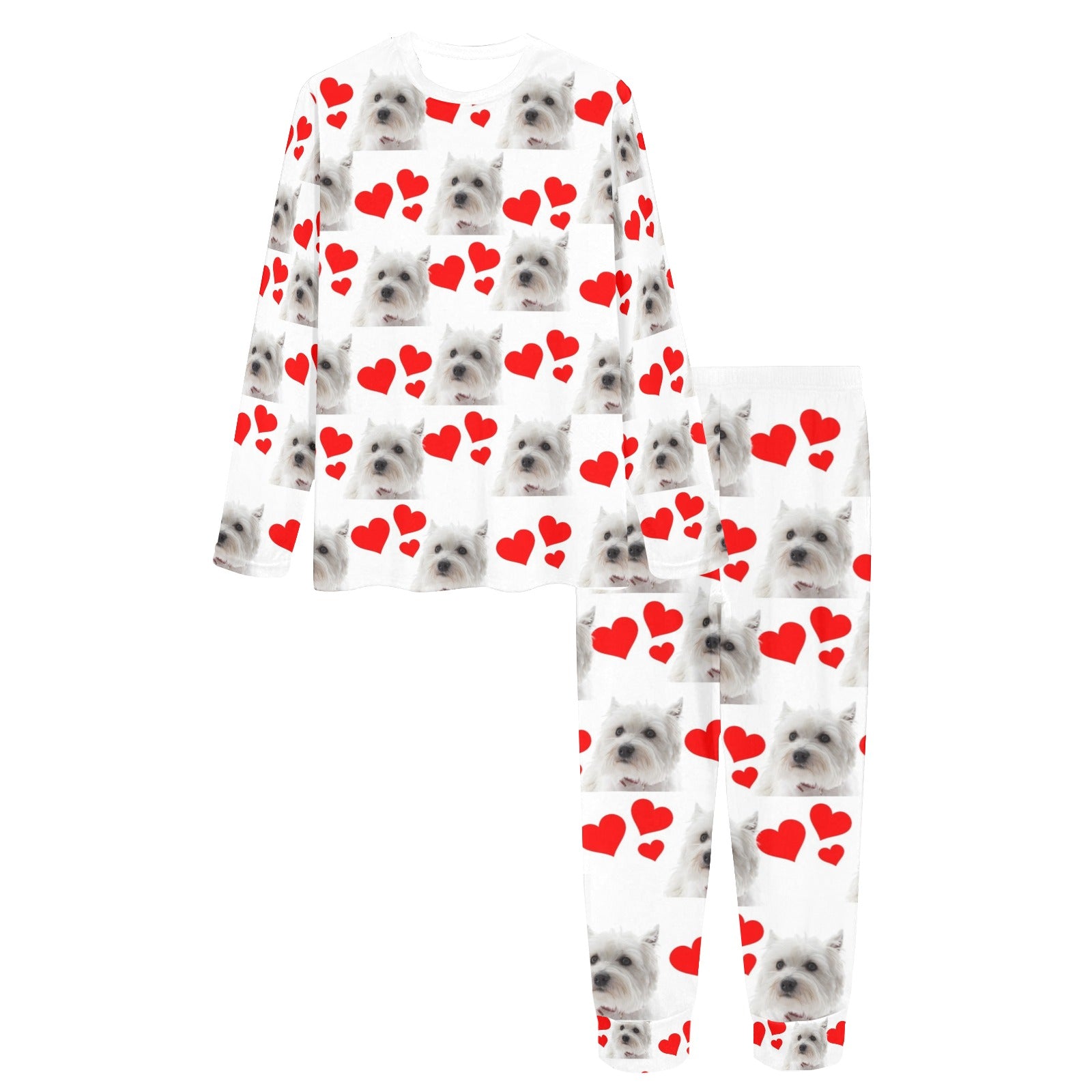 2 Piece Westie Hearts Long Tee Pajama Set