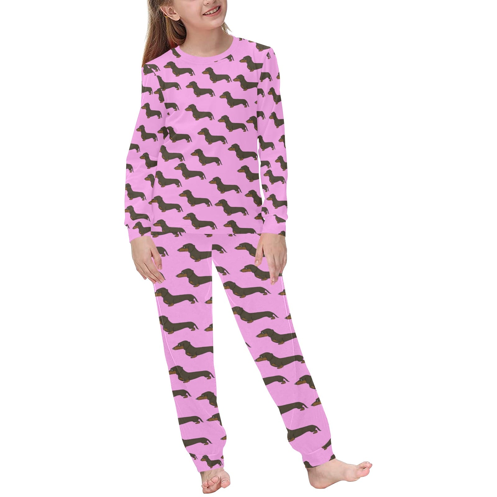 2 Piece Dachshund Children's Pajama Set - Pink