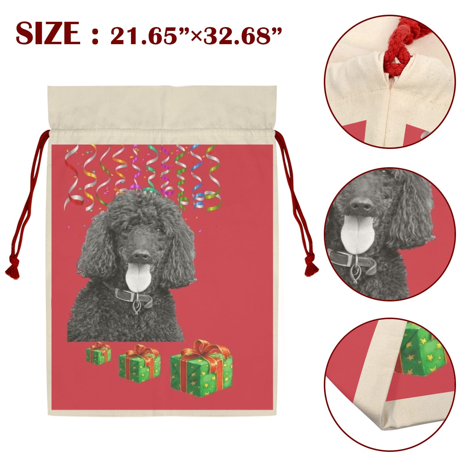 Poodle Holiday Drawstring Bag - Black Standard