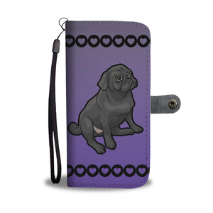 Pug Phone Case Wallet - Cartoon Black Pug
