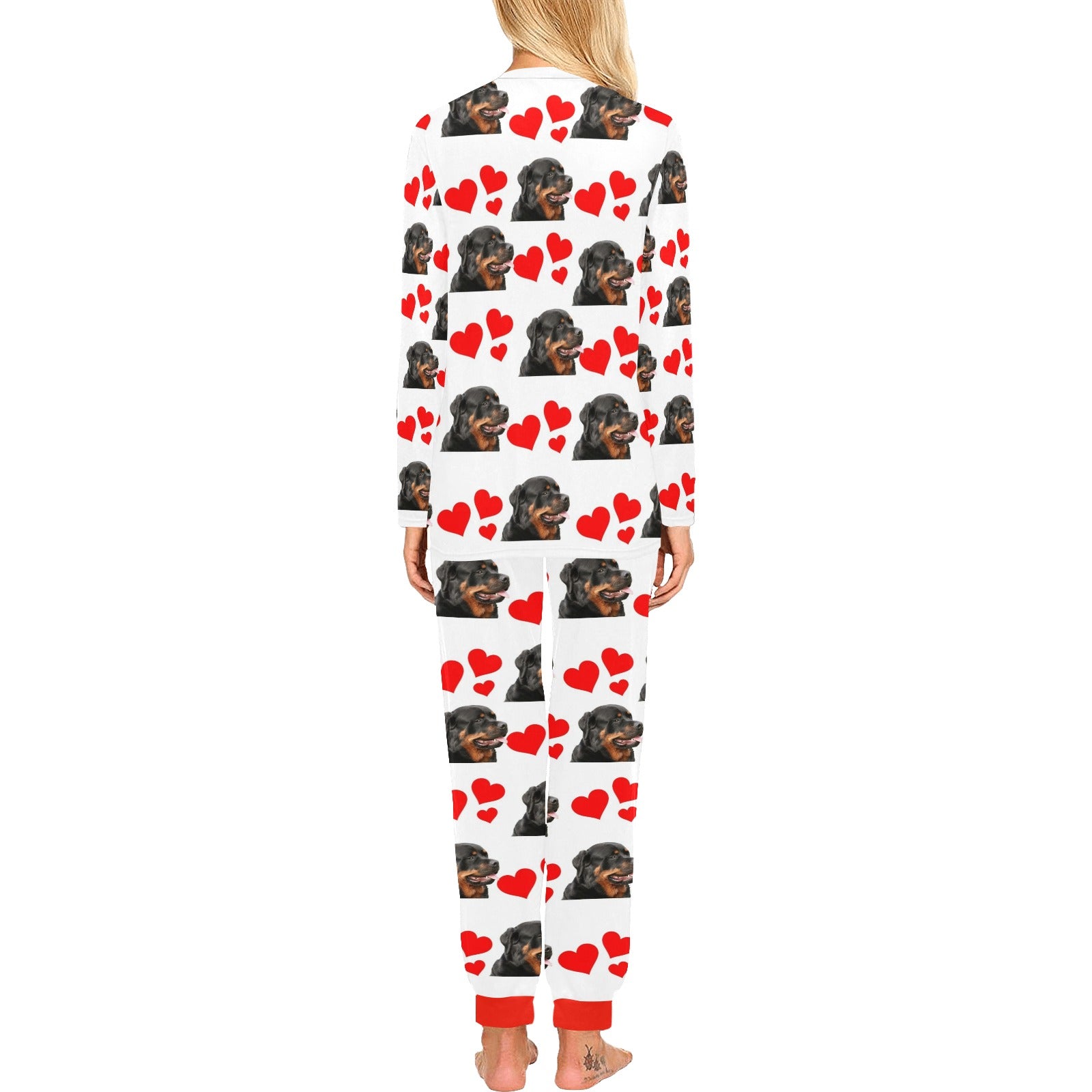2 Piece Rottweiler Hearts Long Tee Pajama Set