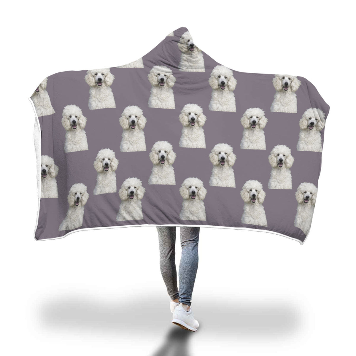 Poodle Hooded Blanket - White Standard