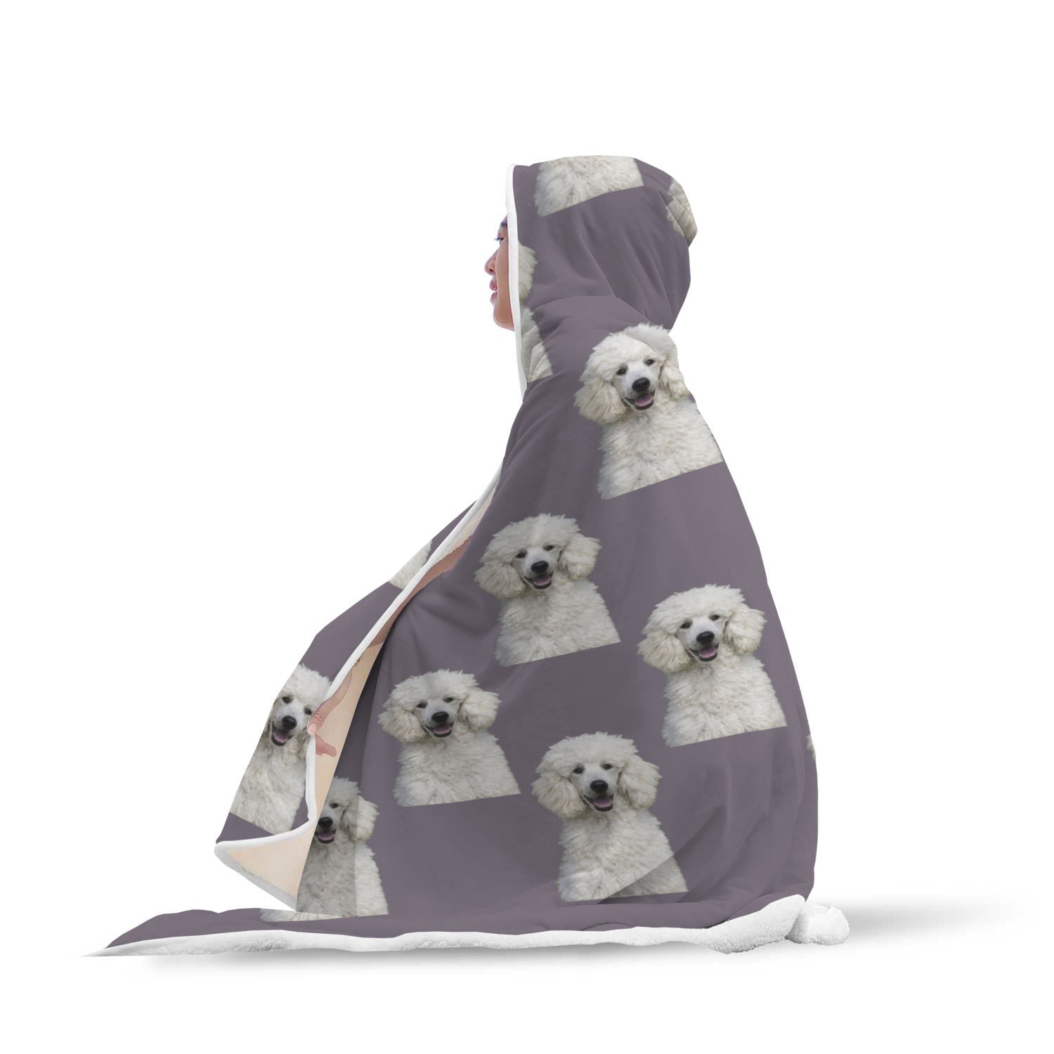 Poodle Hooded Blanket - White Standard