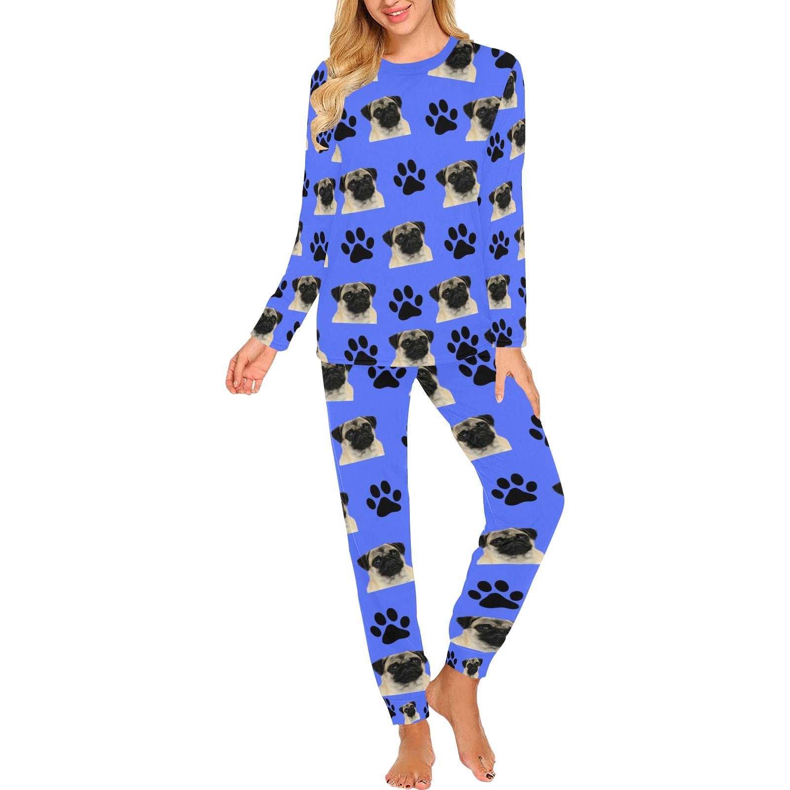 2 Piece Pugs & Paws Long Tee Pajama Set