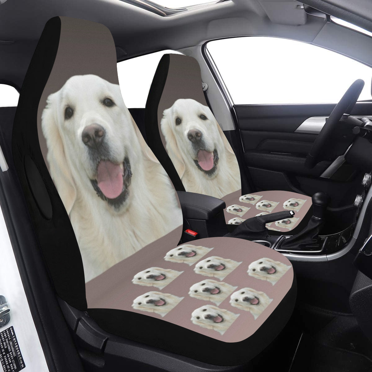 Cream Golden Retriever Car Set Covers (Set of 2) Airbag Compatible