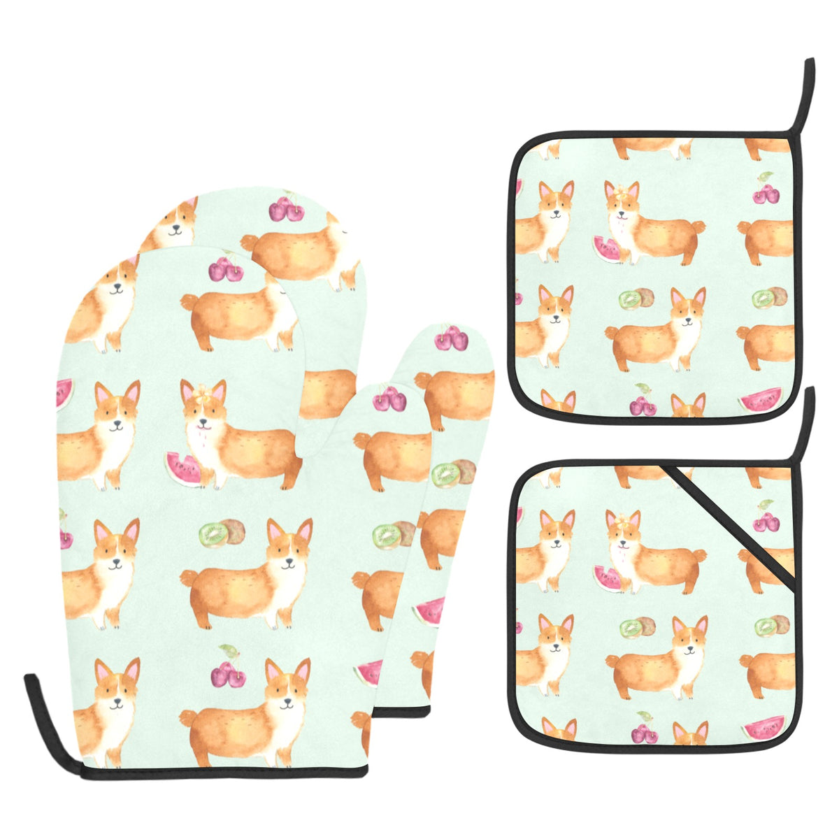 Corgi Fruit Oven Mitts &amp; Pot Holders (Set of 4)