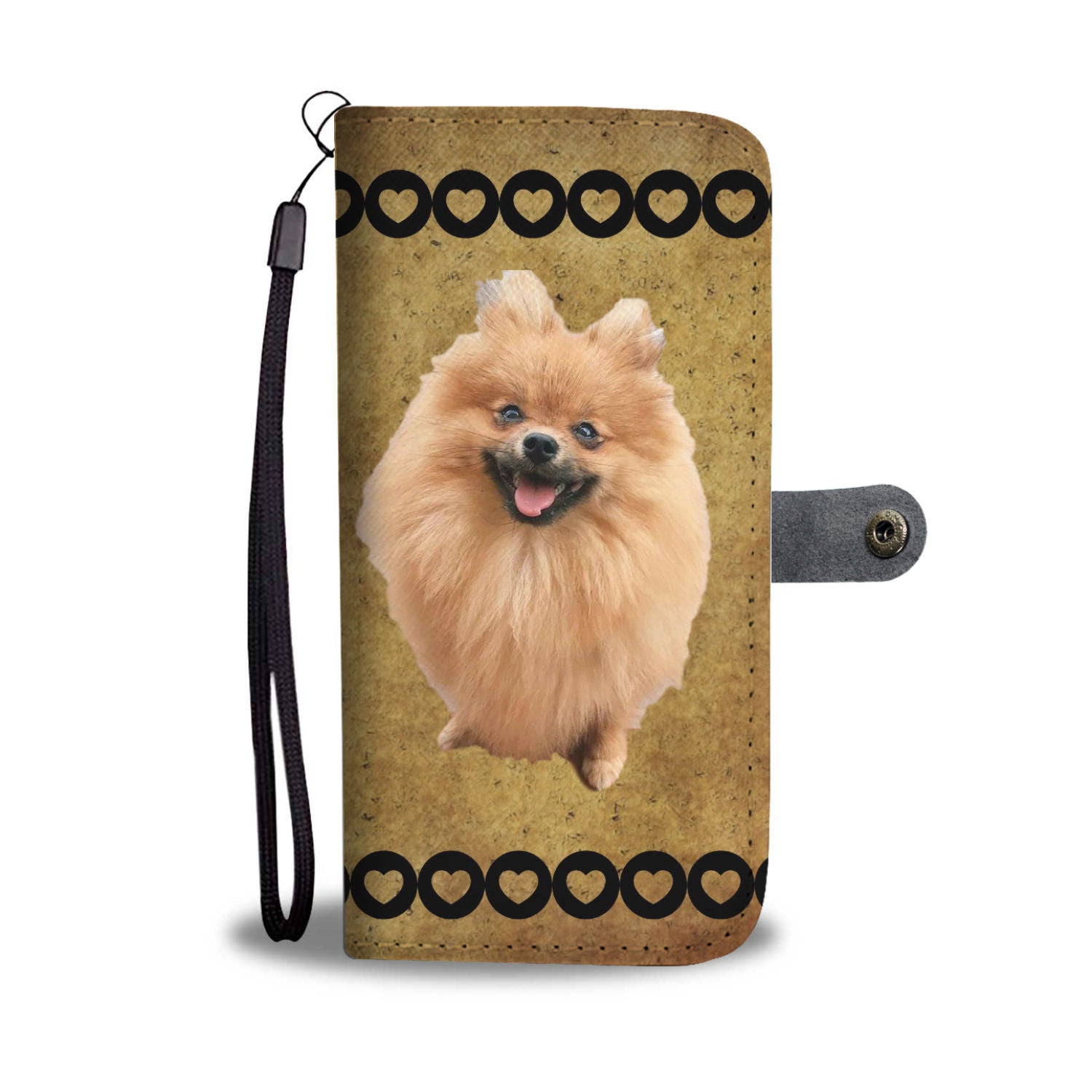 Pomeranian Phone Case Wallet - Tan