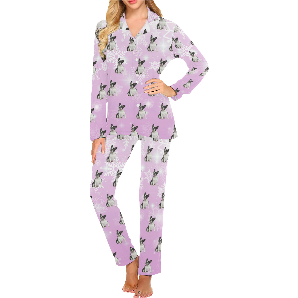 2 Piece French Bulldog Long PJ Set - Holiday