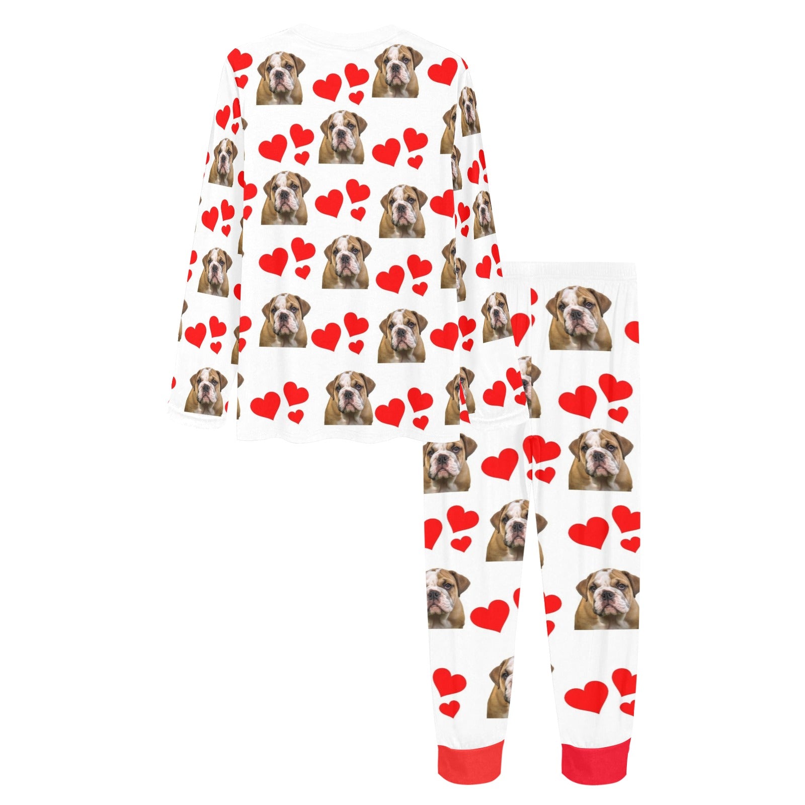 2 Piece Bulldog Hearts Long Tee Pajama Set