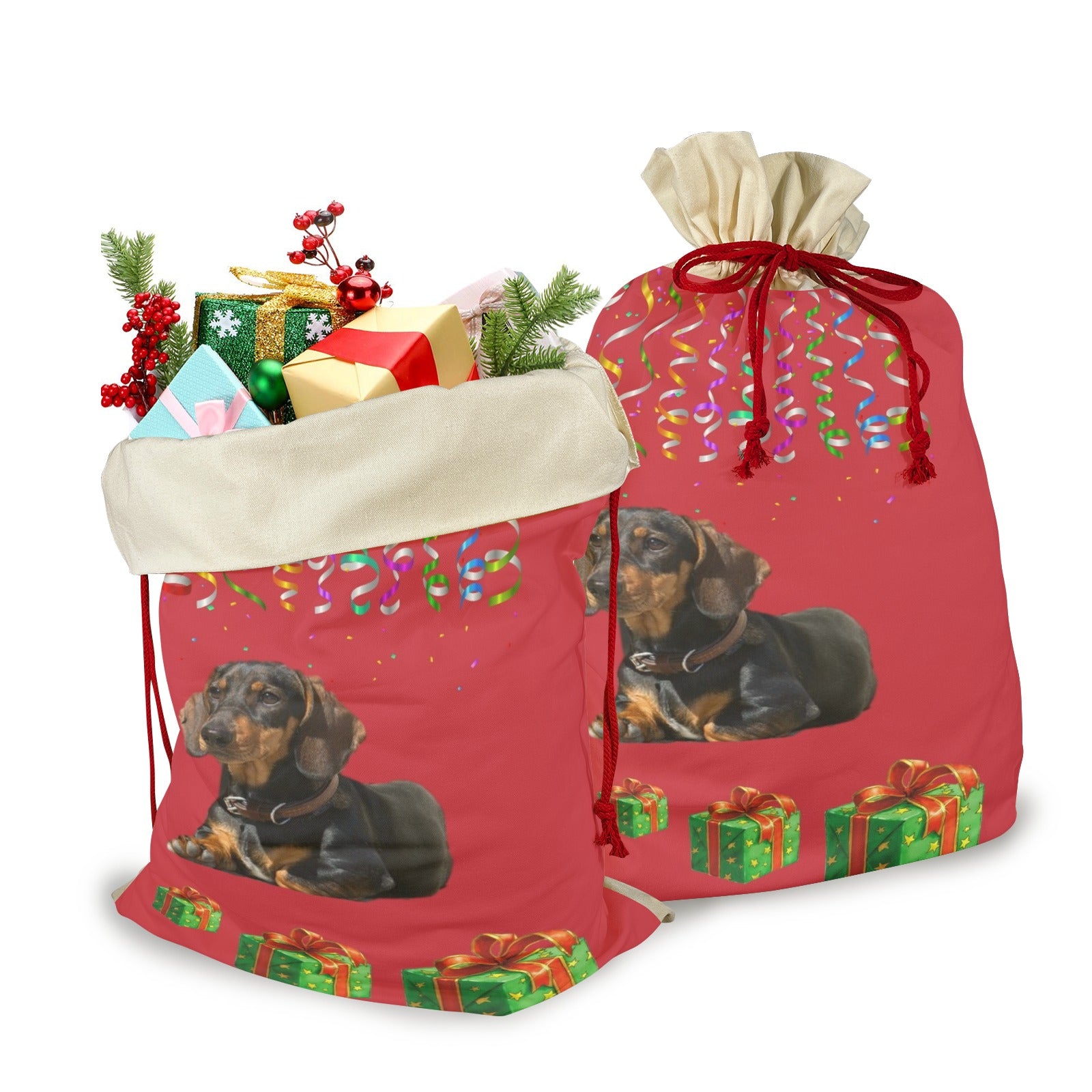 Dachshund Holiday Drawstring Bag