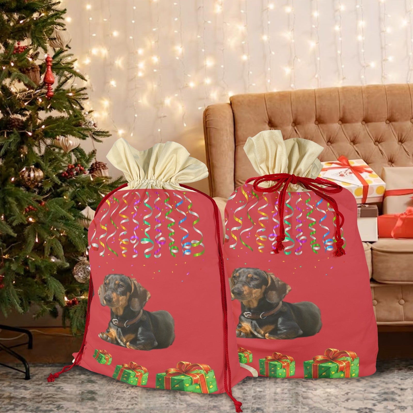 Dachshund Holiday Drawstring Bag