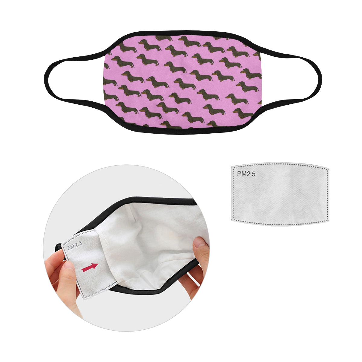 Dachshund Cloth Face Cover - Pink includes filter