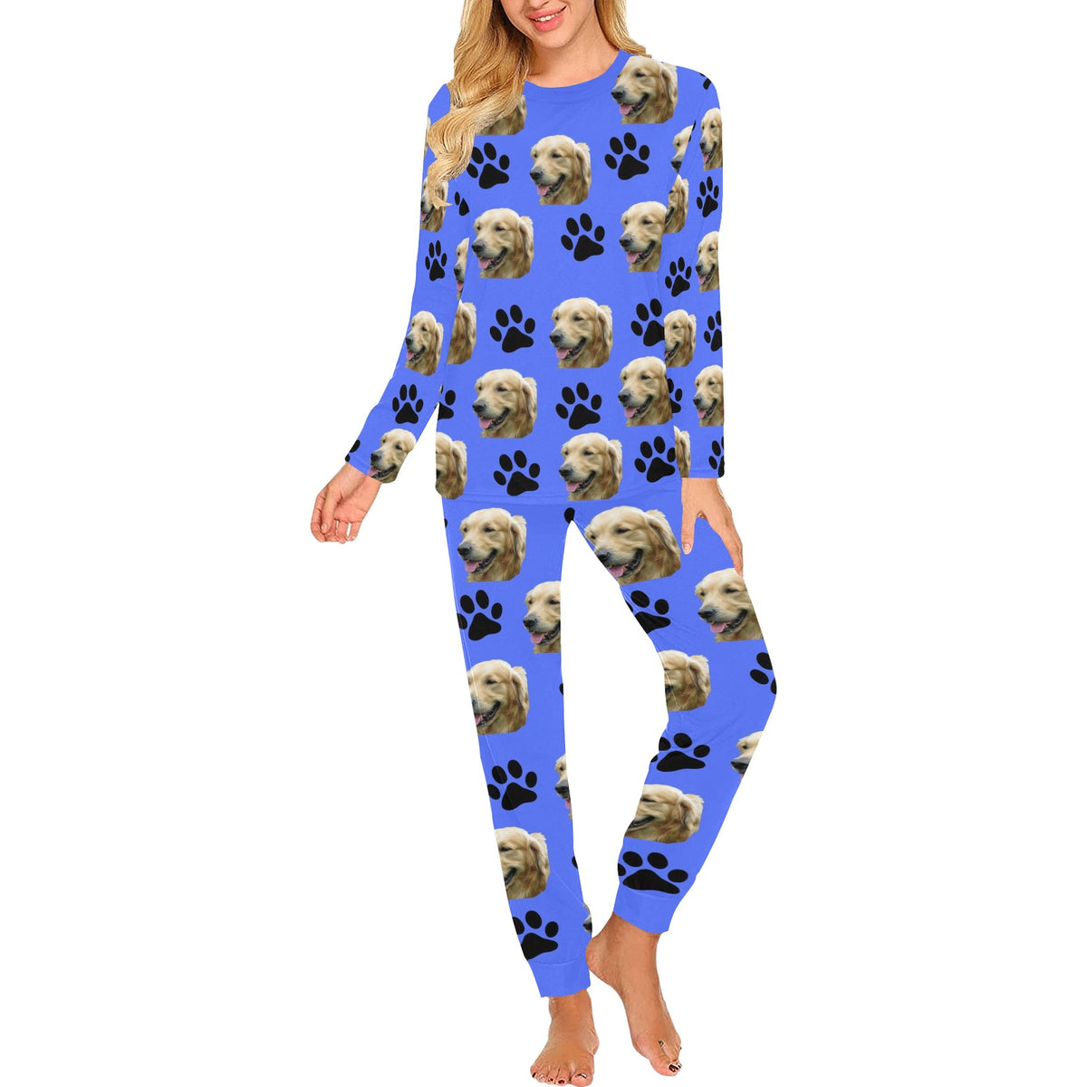 2 Piece Golden Retriever &amp; Paws Long Tee Pajama Set