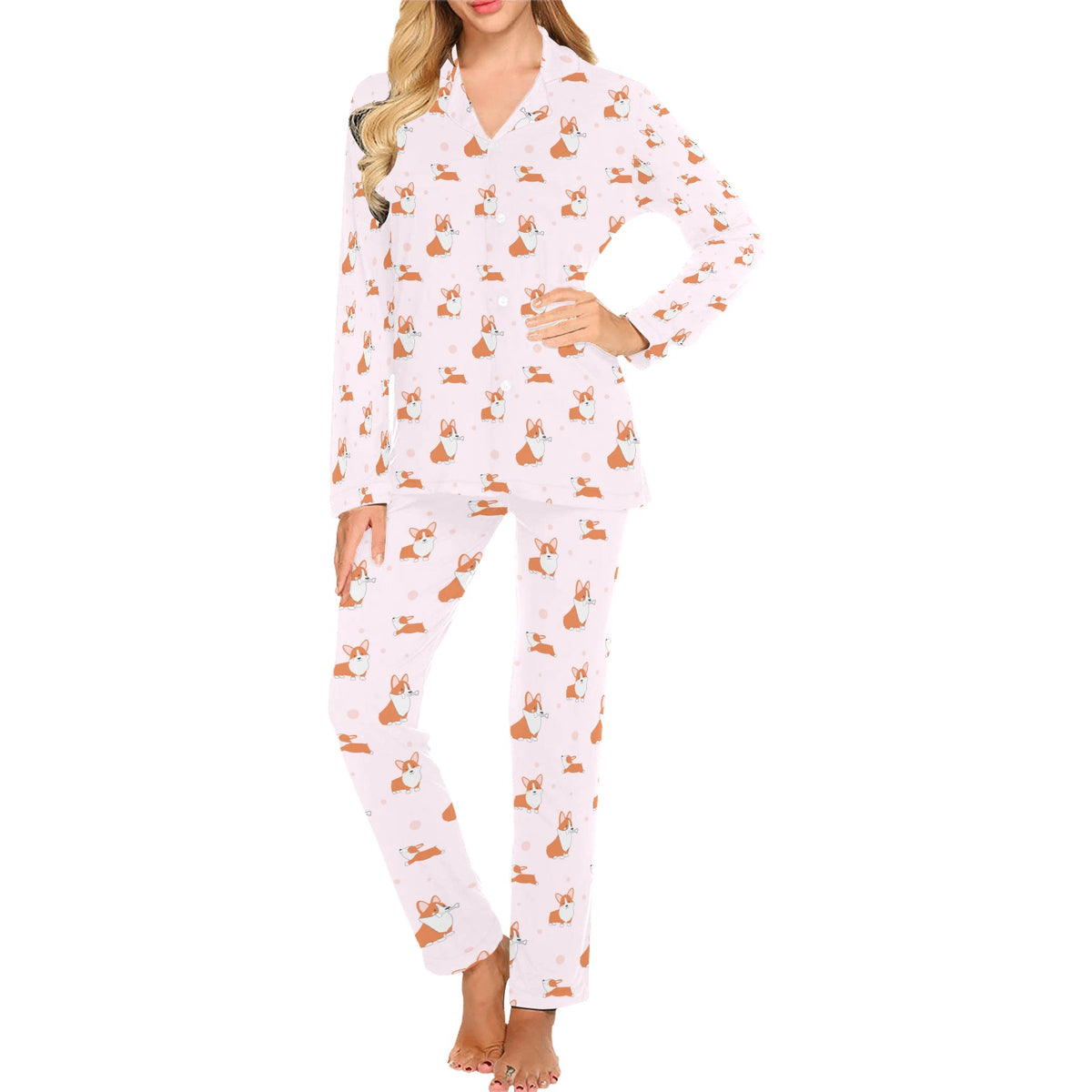 2 Piece Corgi Long PJ Set - Cartoon