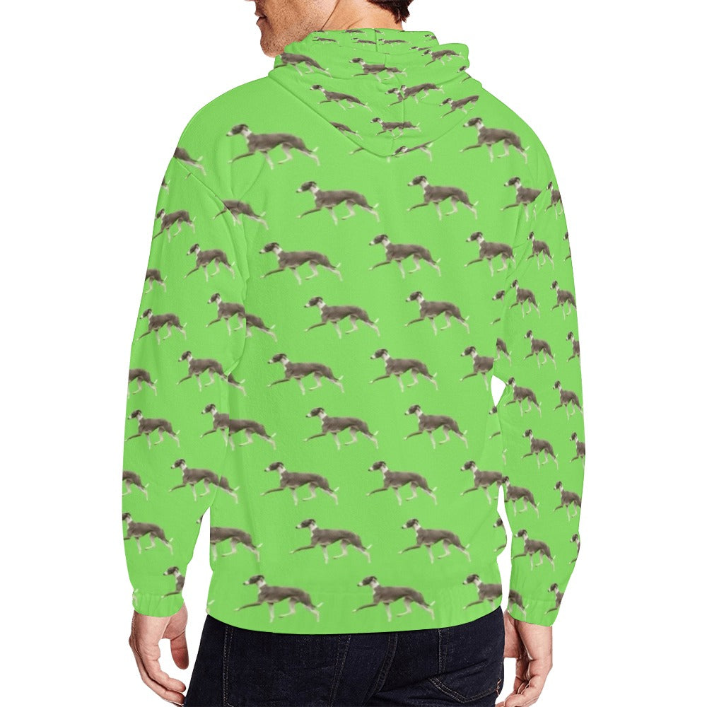 Italian Greyhound Zip Up Hoodie - Men's Green