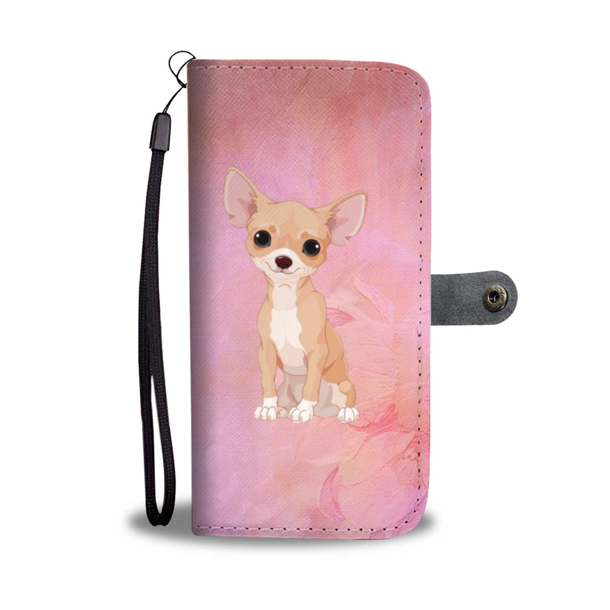 Chihuahua Phone Case Wallet - Pink Floral