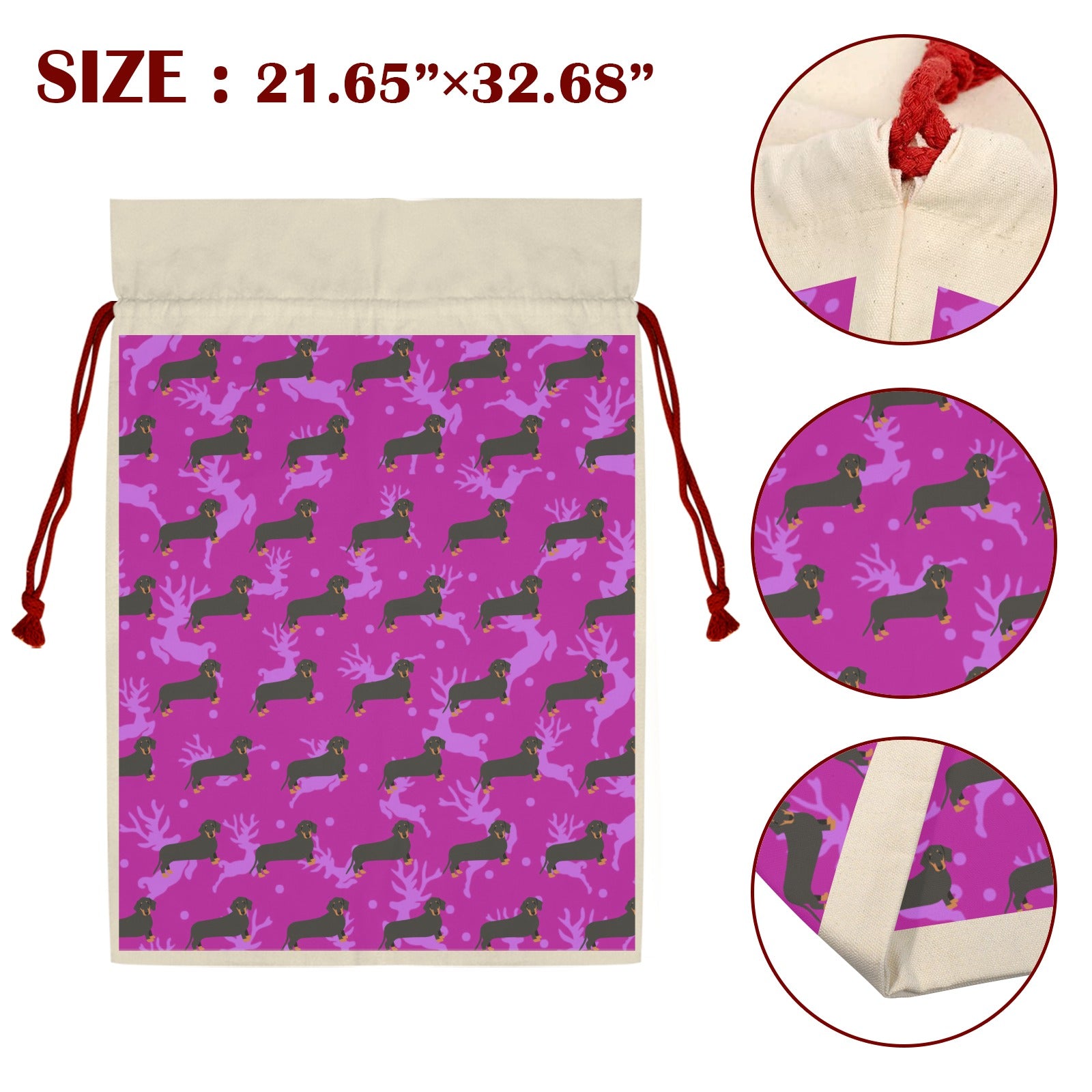 Dachshund & Reindeer Holiday Drawstring Bag