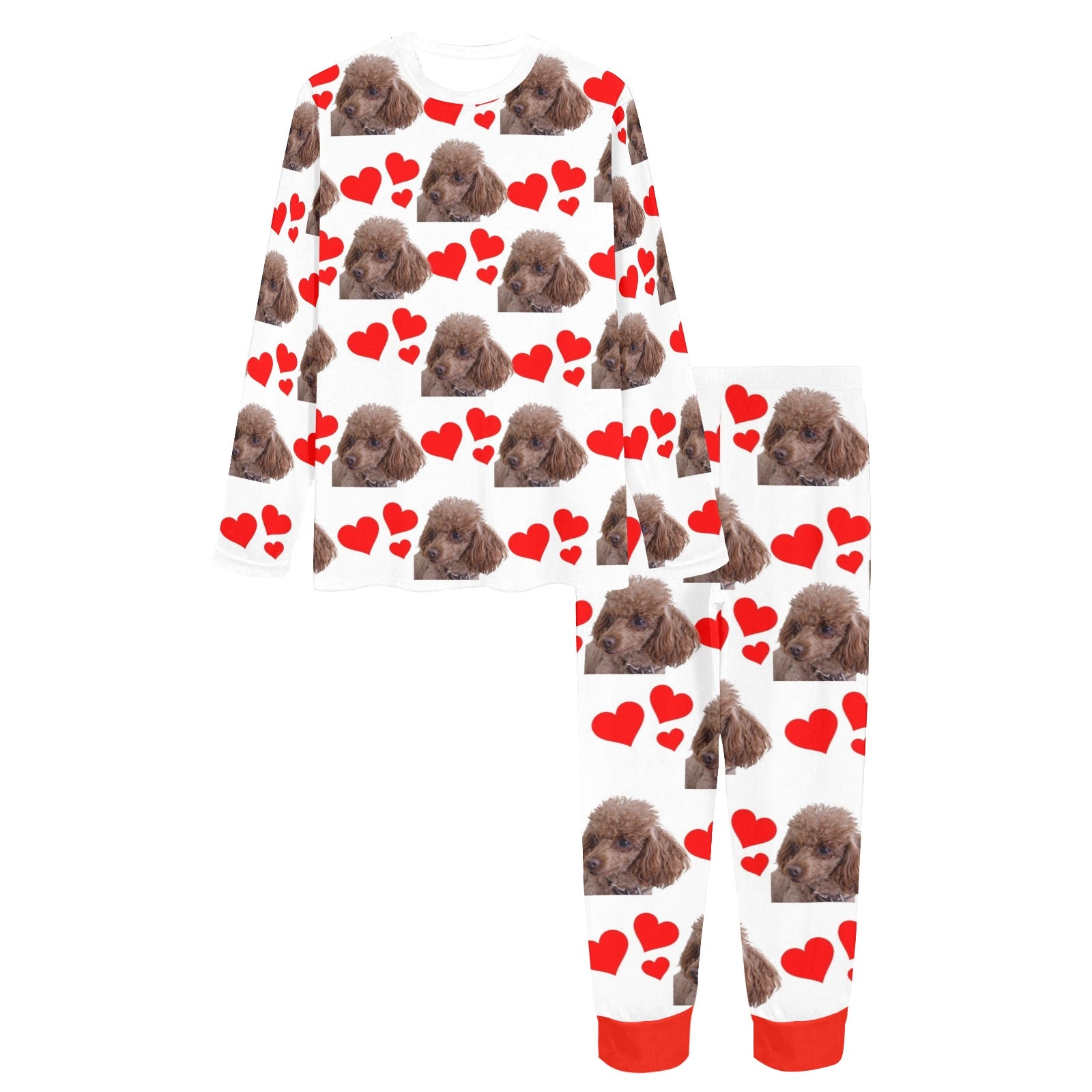 2 Piece Poodle Hearts Long Tee Pajama Set - Toy Poodle