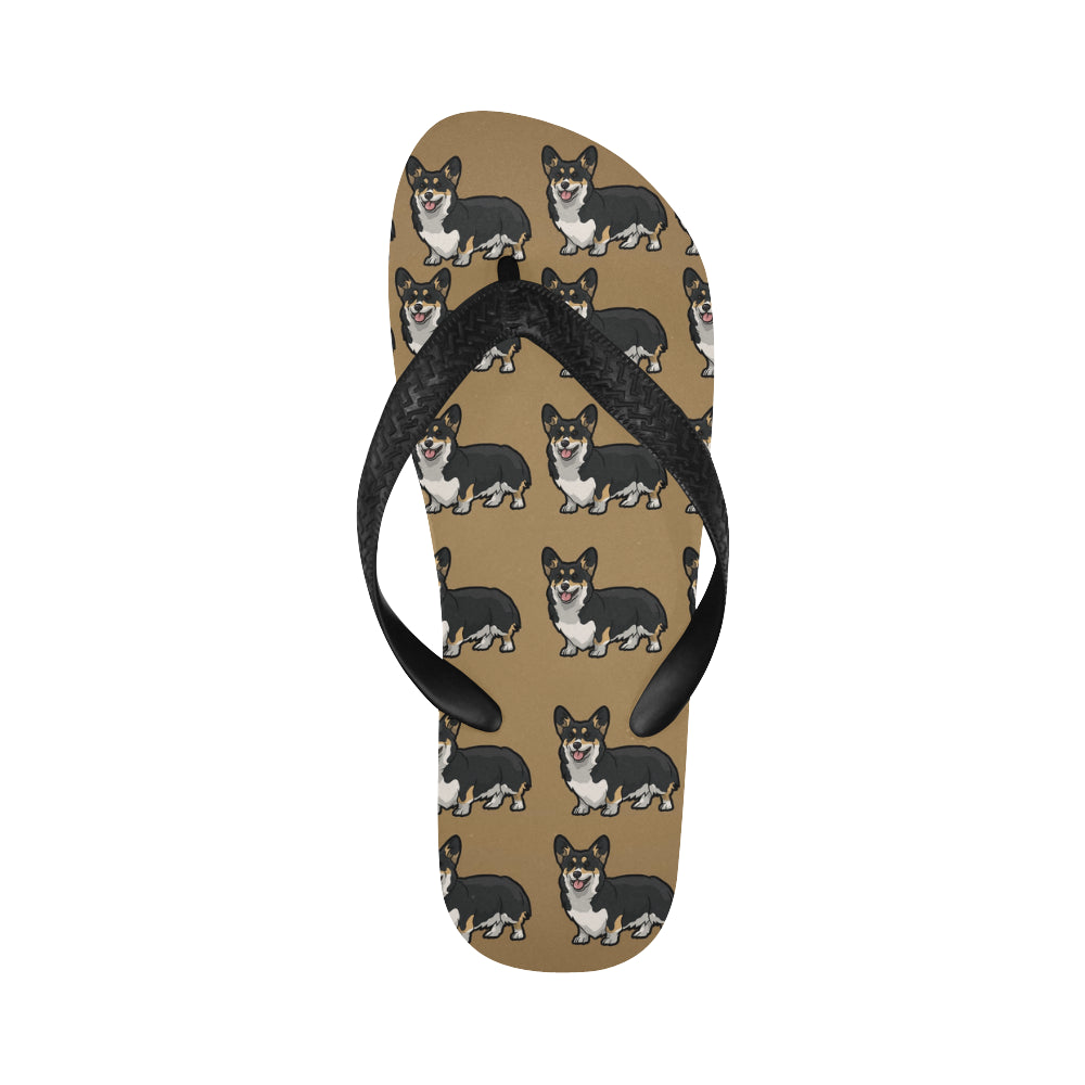 Corgi Flip Flops - Black & Tan