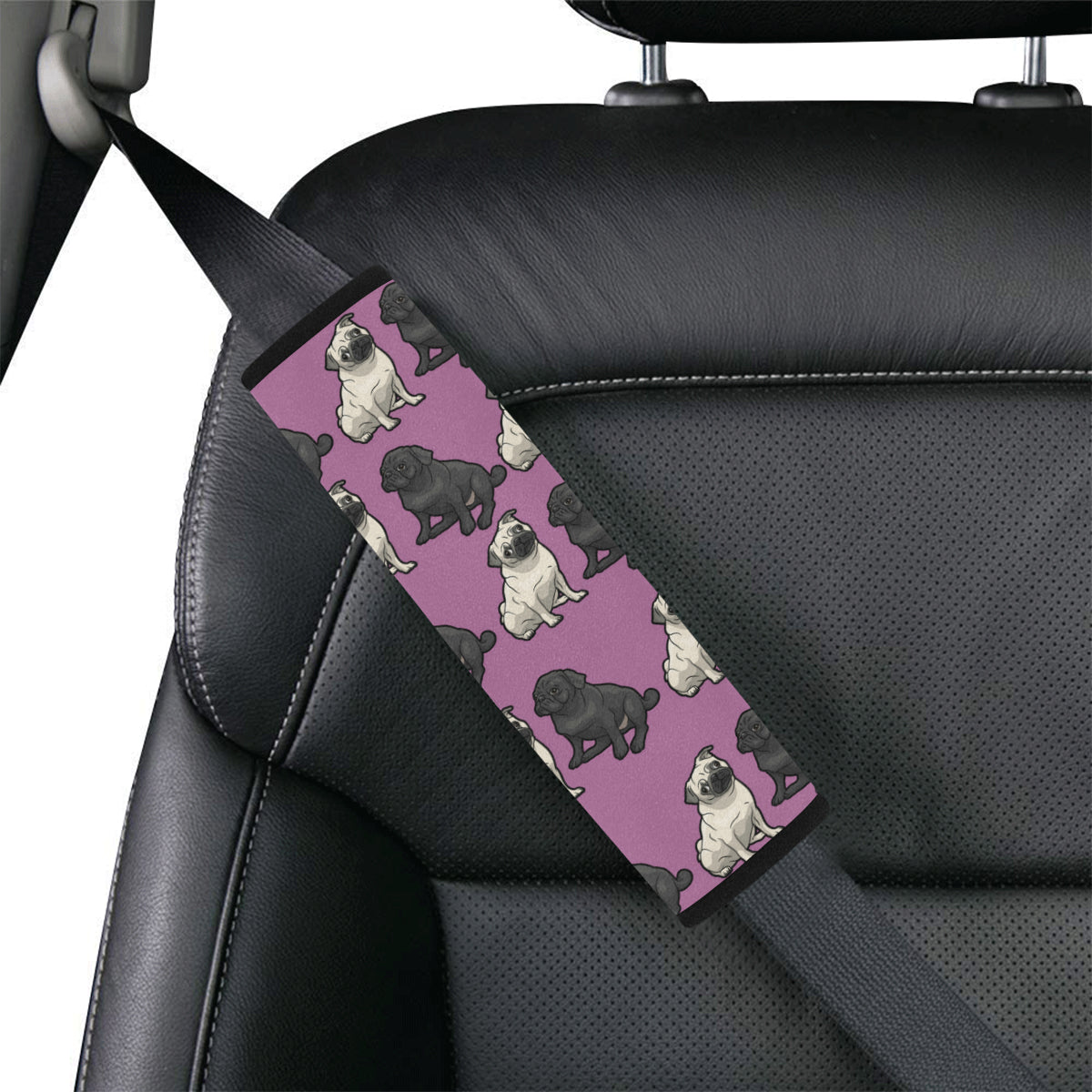 Pug Car Seat Belt Cover - Black & Tan