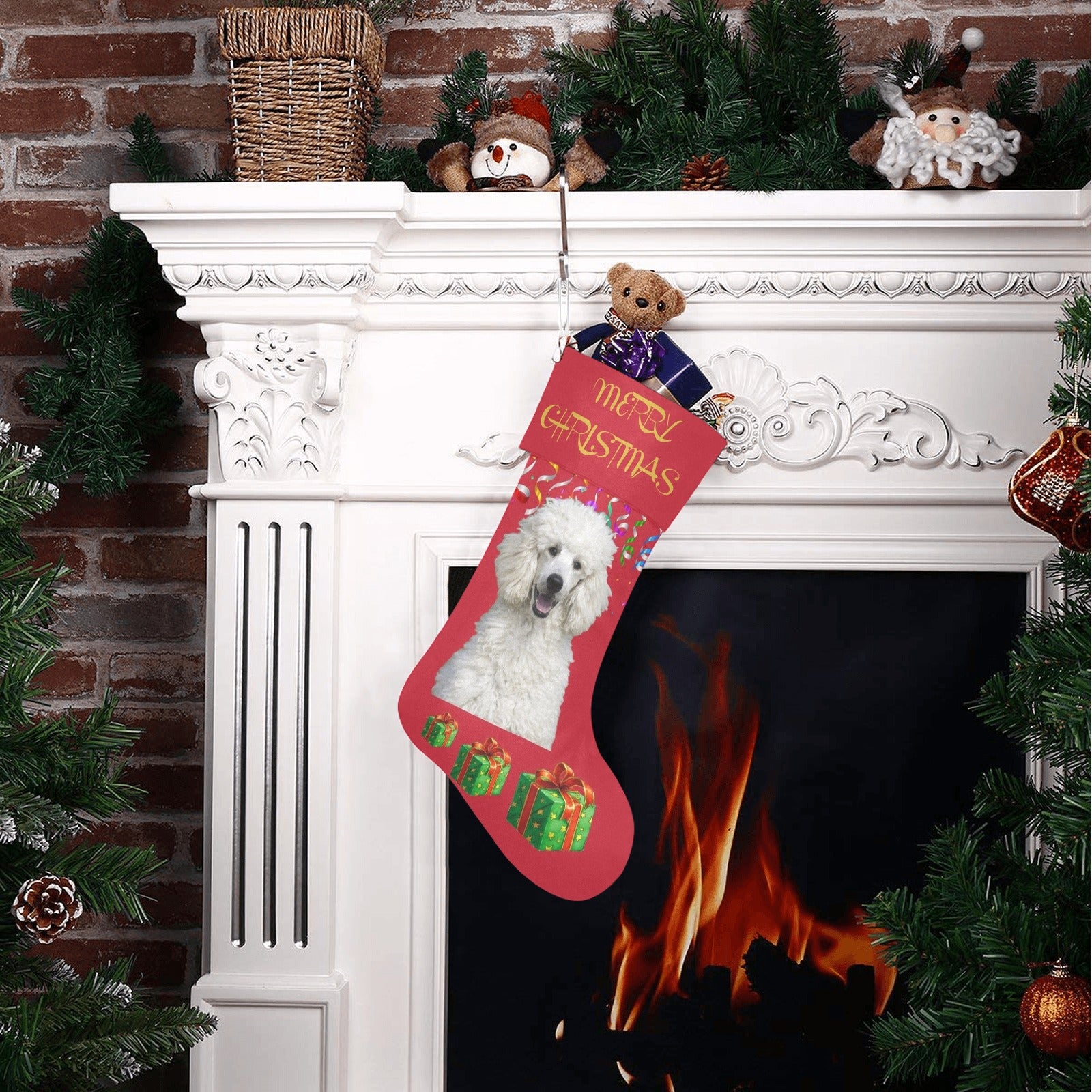 White Standard Poodle Christmas Stocking