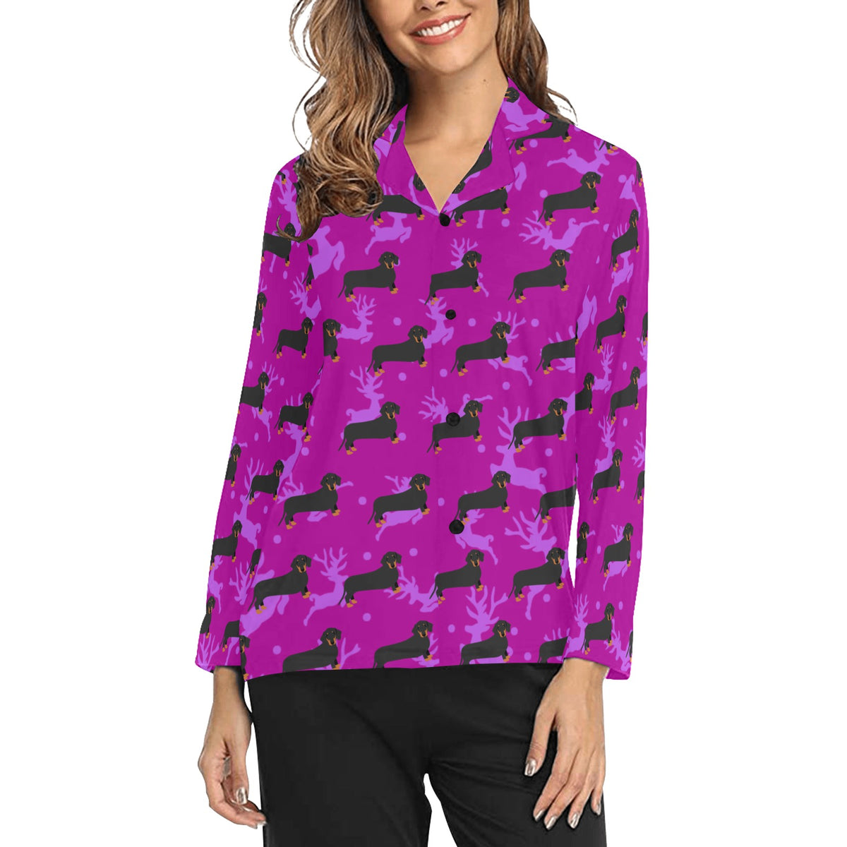 Dachshund Long PJ Top - Holiday