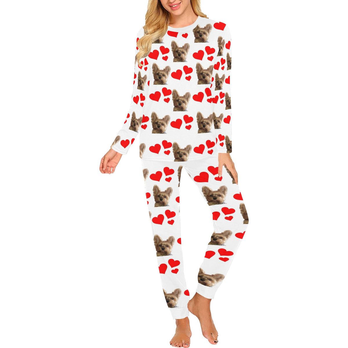 2 Piece Yorkie Hearts Long Tee Pajama Set