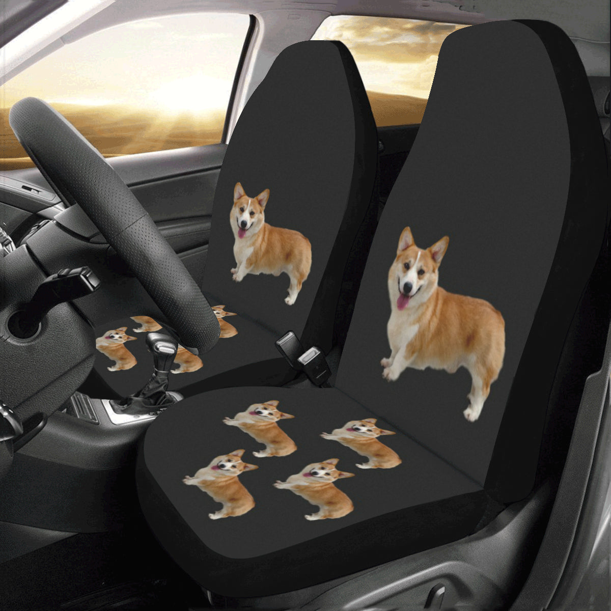 Corgi Car Seat Covers (Set of 2) - Black