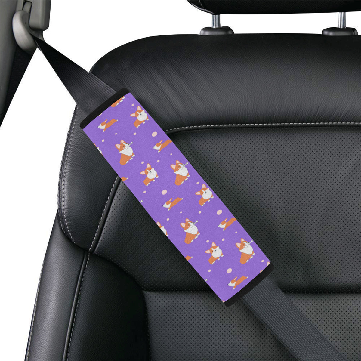 Corgi Car Seat Belt Cover - Purple