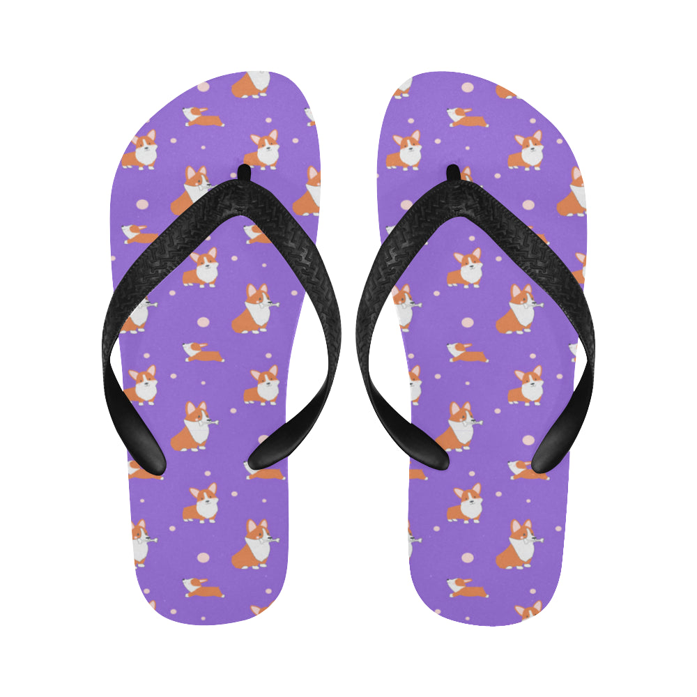 Corgi Flip Flops - Purple Cartoon