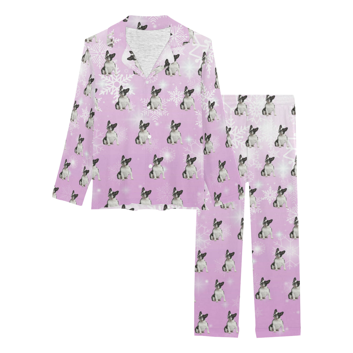 2 Piece French Bulldog Long PJ Set - Holiday