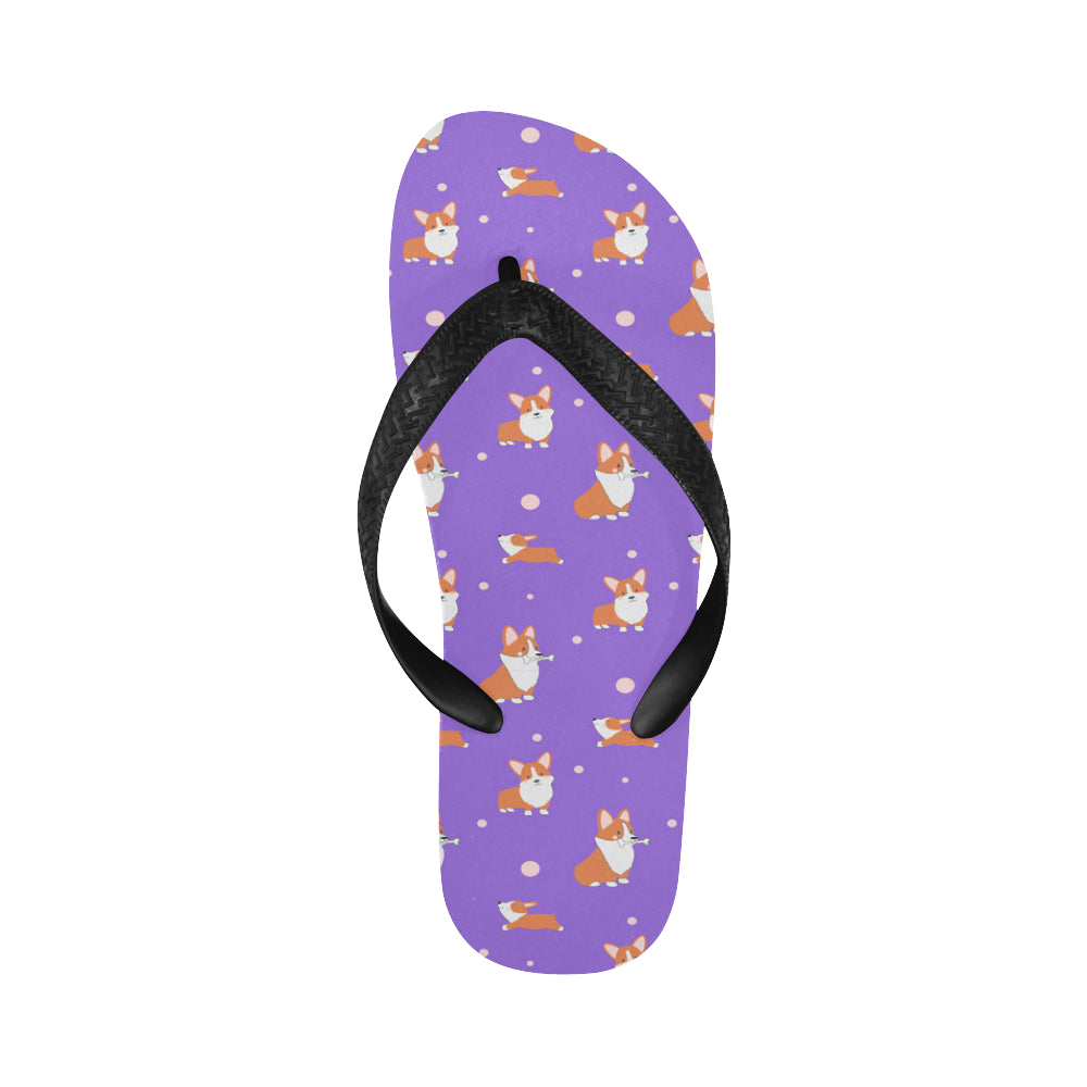 Corgi Flip Flops - Purple Cartoon