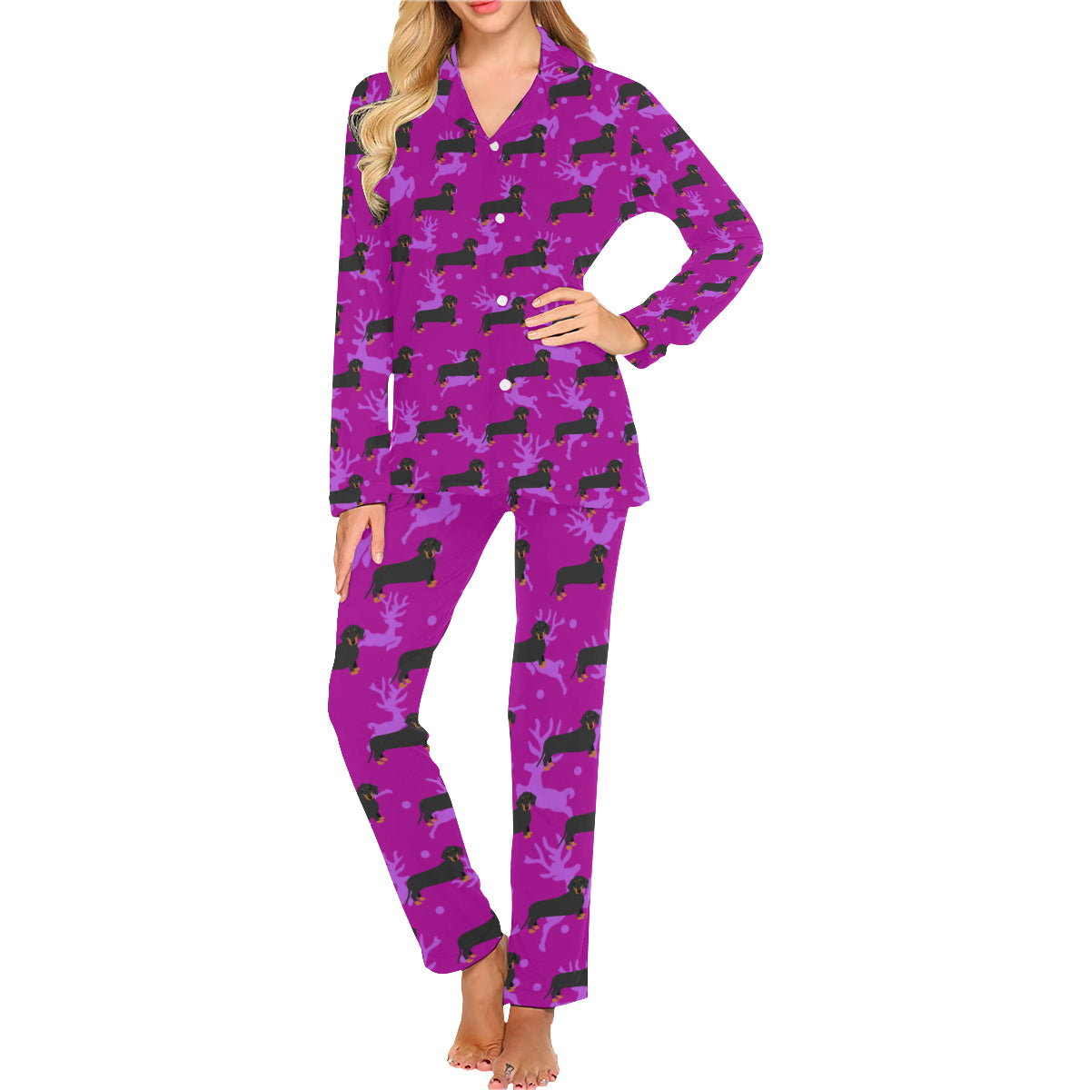 2 Piece Dachshund Long PJ Set - Holiday