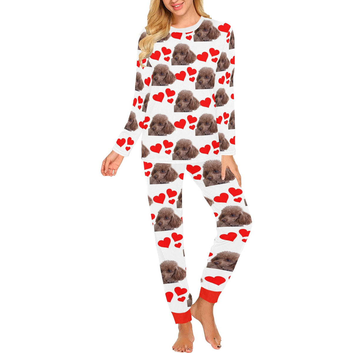 2 Piece Poodle Hearts Long Tee Pajama Set - Toy Poodle