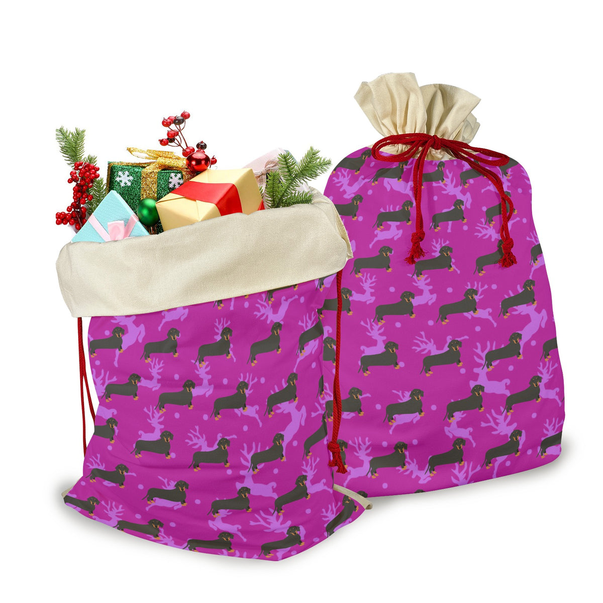 Dachshund &amp; Reindeer Holiday Drawstring Bag