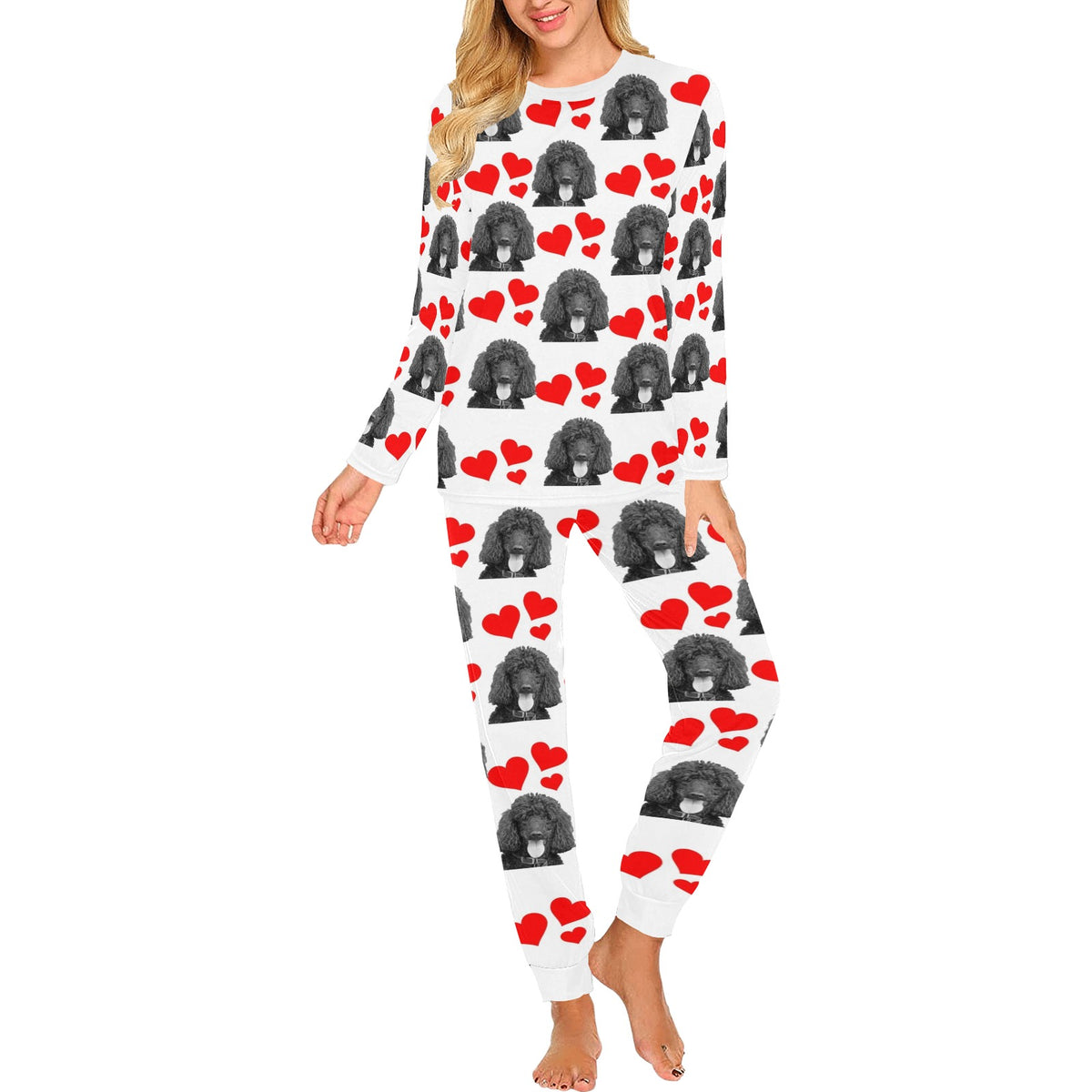 Poodle Hearts Long Tee Pajama Set - Standard Poodle