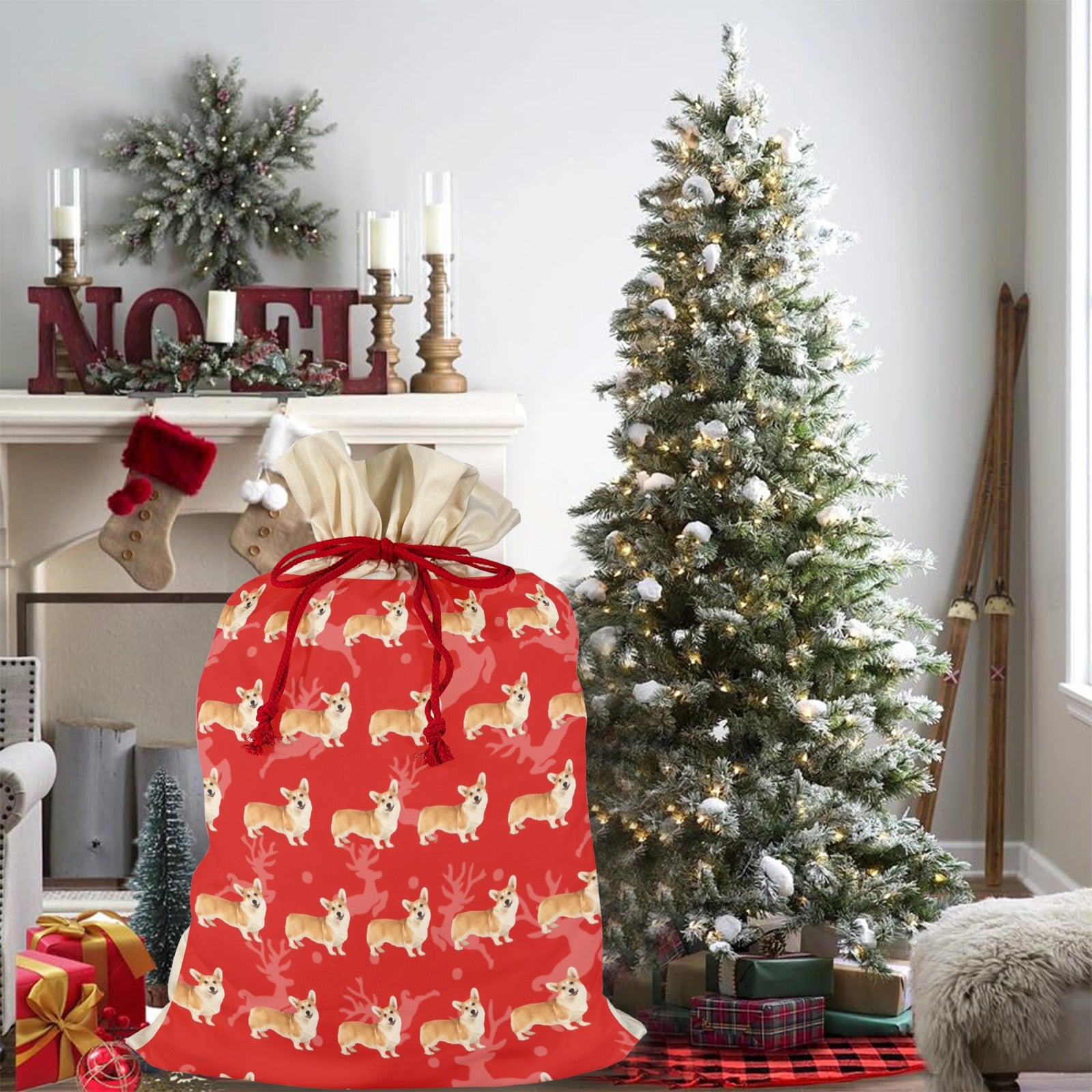 Corgi  Holiday Drawstring Bag