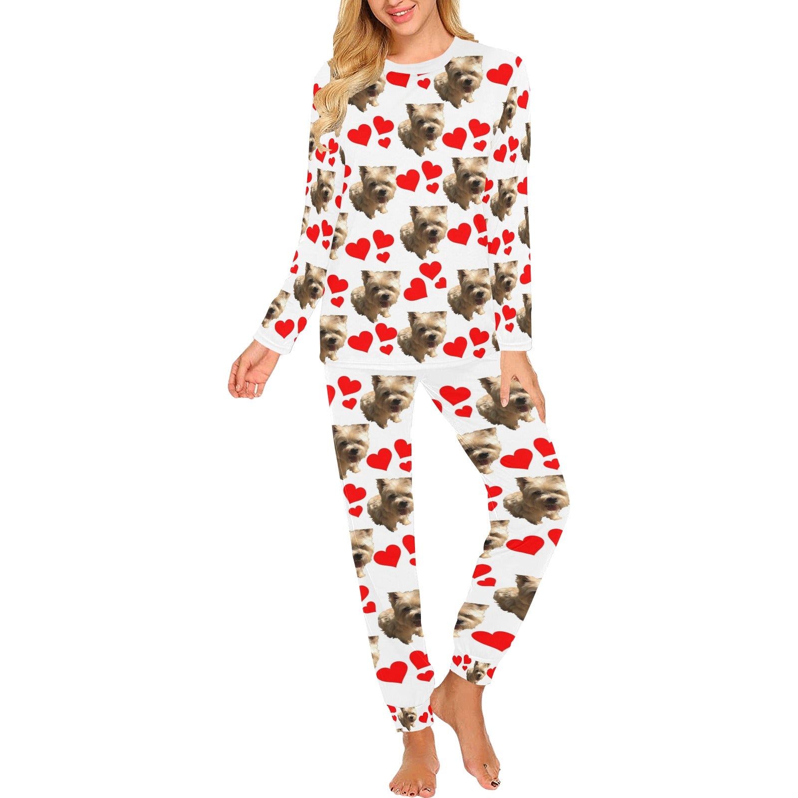 2 Piece Norwich Terrier Hearts Long Tee Pajama Set