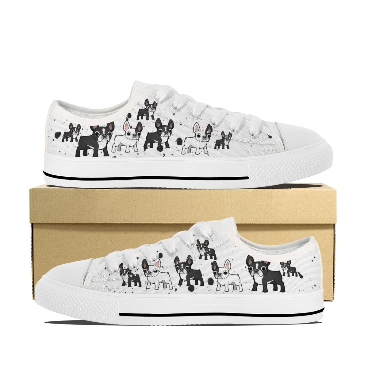 Boston Terrier Shoes Womens Lowtop White US6 EU36