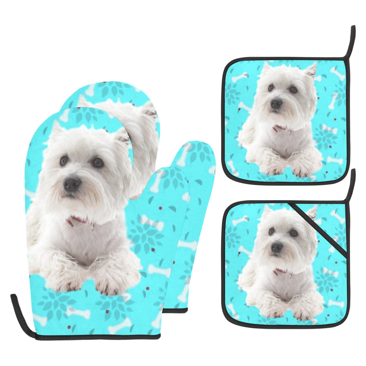 Westie Oven Mitts &amp; Pot Holders (4 Piece Set)