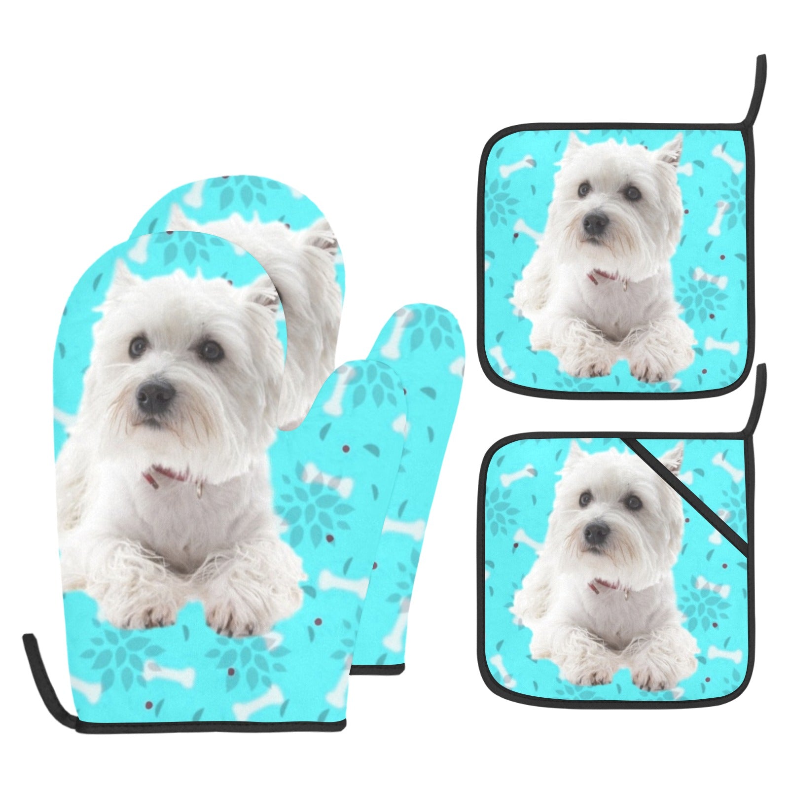 Westie Oven Mitts & Pot Holders (4 Piece Set)