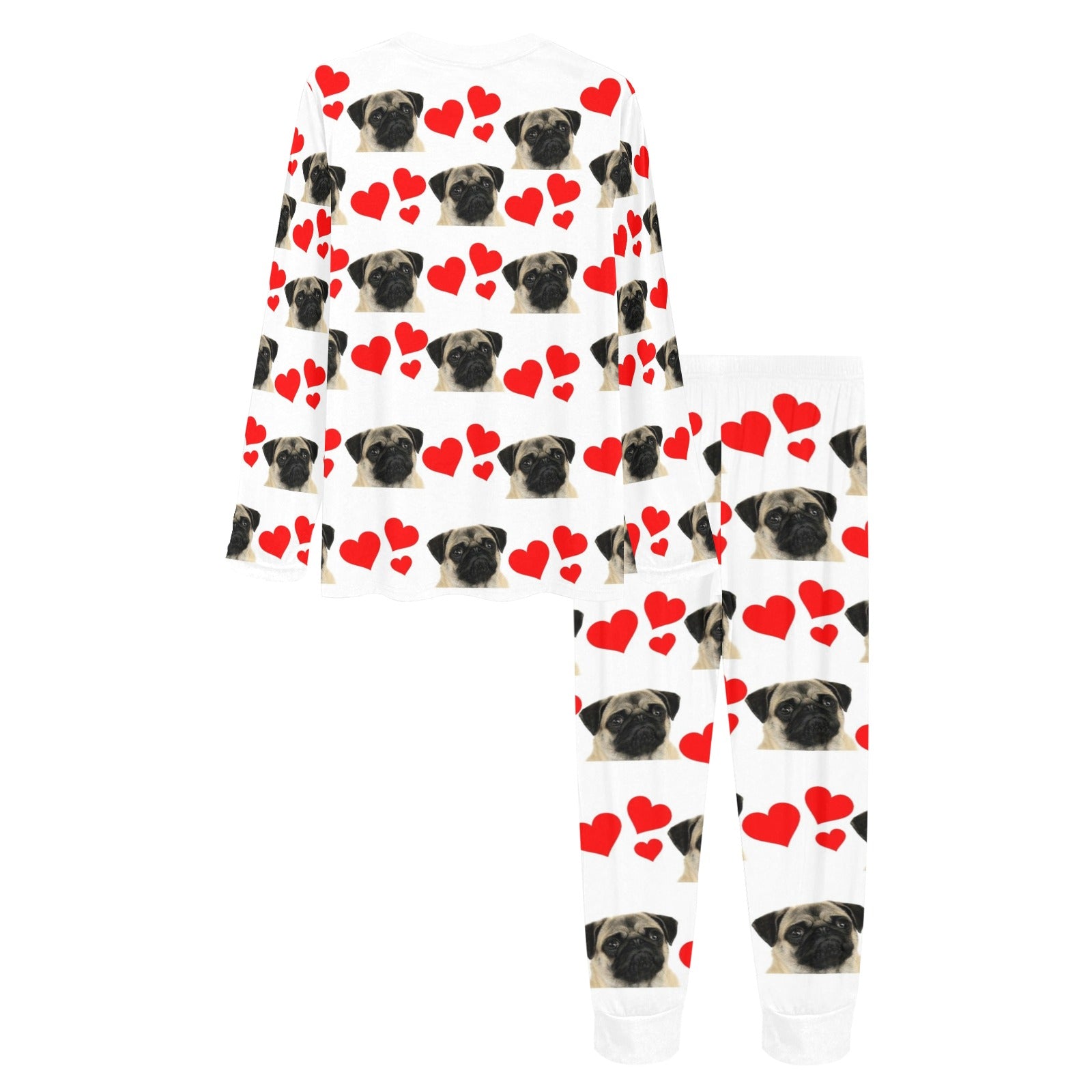 2 Piece Pug Hearts Long Tee Pajama Set