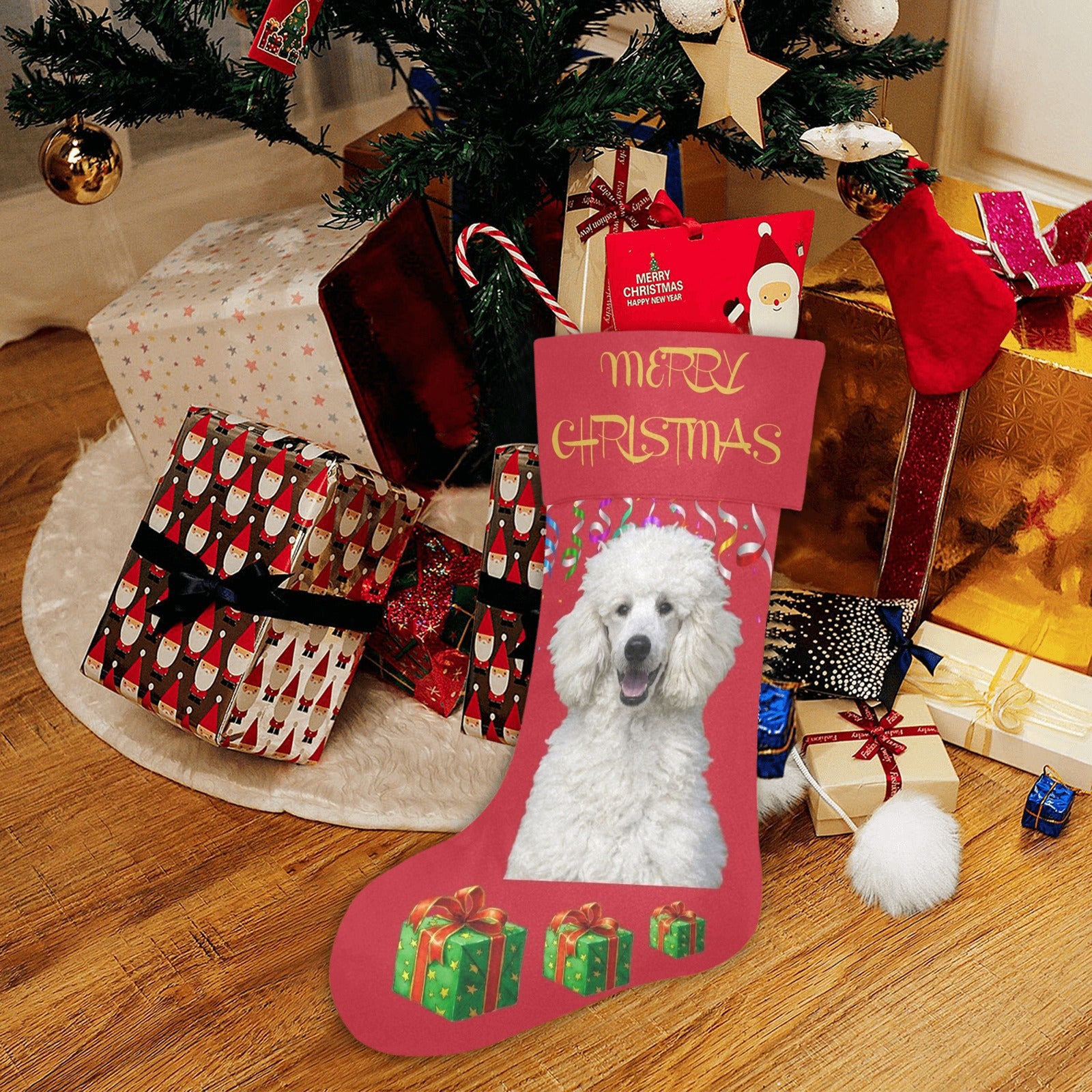 White Standard Poodle Christmas Stocking