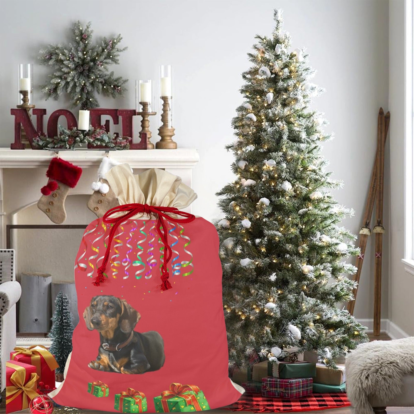 Dachshund Holiday Drawstring Bag