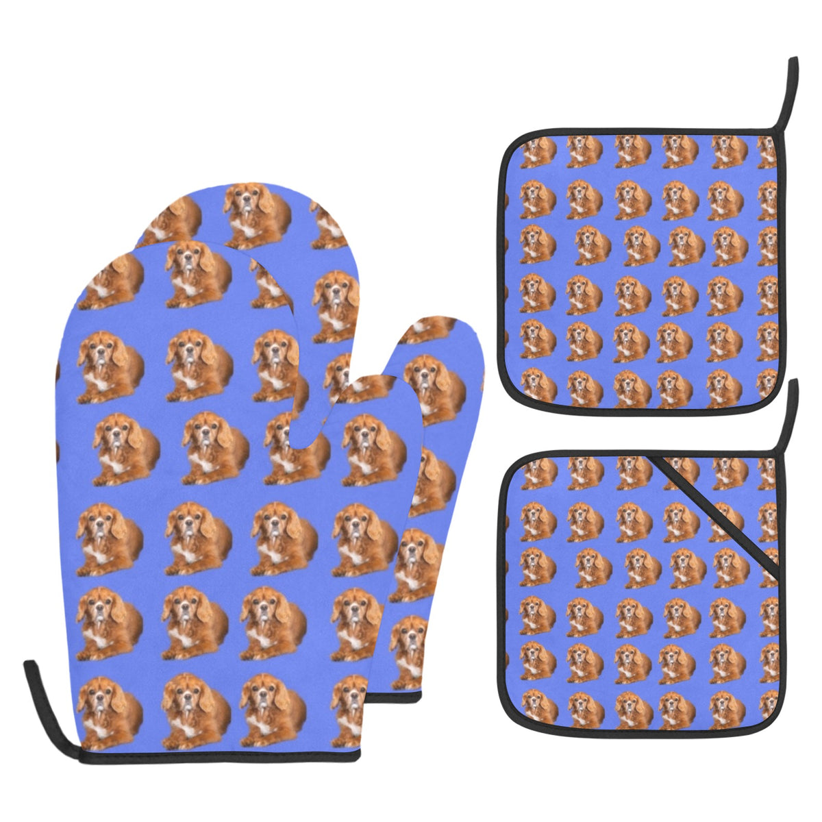 Cavalier King Charles Oven Mitts &amp; Pot Holders Set (4 pcs) - Ruby