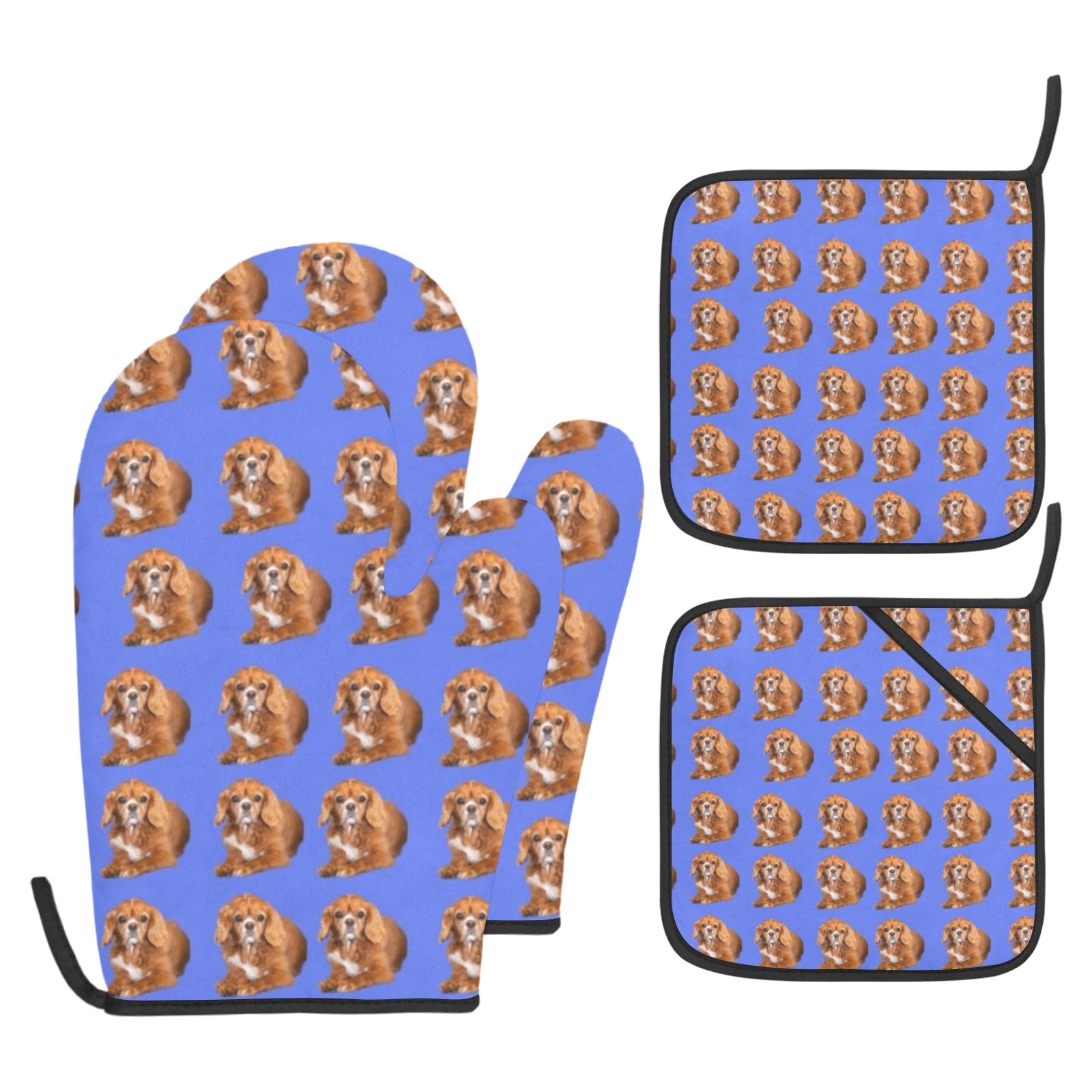 Cavalier King Charles Oven Mitts & Pot Holders Set (4 pcs) - Ruby