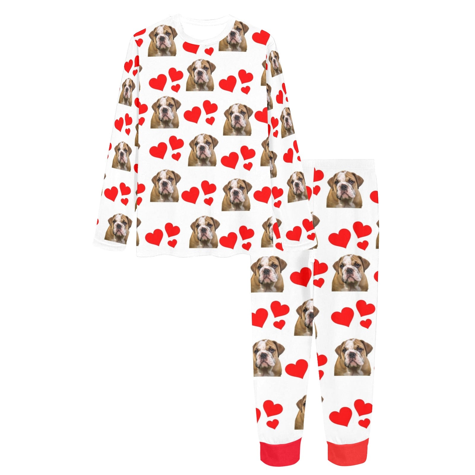2 Piece Bulldog Hearts Long Tee Pajama Set